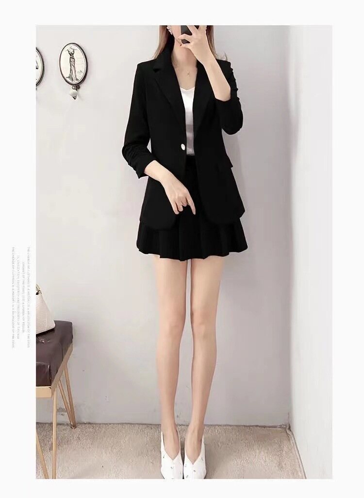 áo Blazer Công Sở/Trang Trọng Cho Nữ Bộ Cỡ Lỡn Bộ Đồ Rộng Áo Khoác Blazer Thường Ngày Cho Nữ + Chân Váy Ngắn