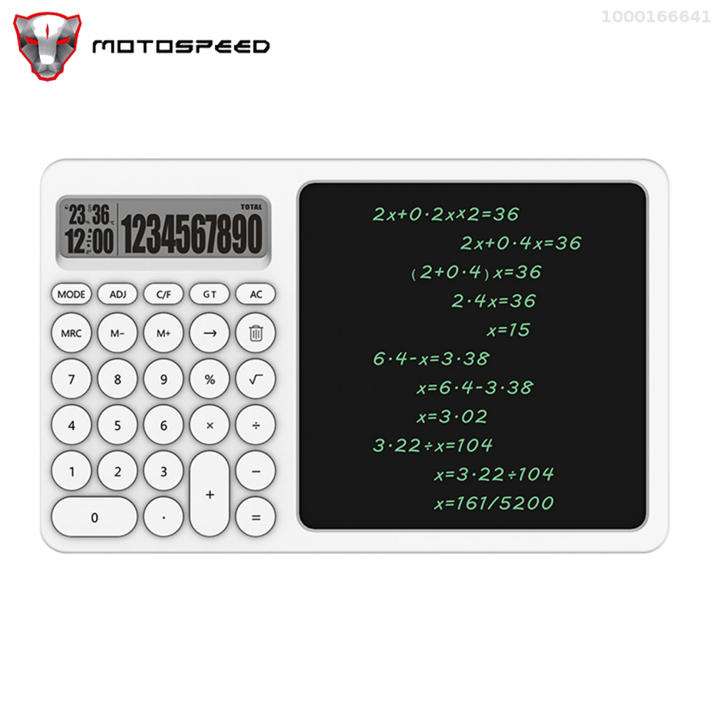 MOTOSPEED 10 Digit Calculator with Writing Tablet Time Function LCD Display Desk Calculator with Erasable Handwriting Notepad Basic Calculator for Office School Home Business