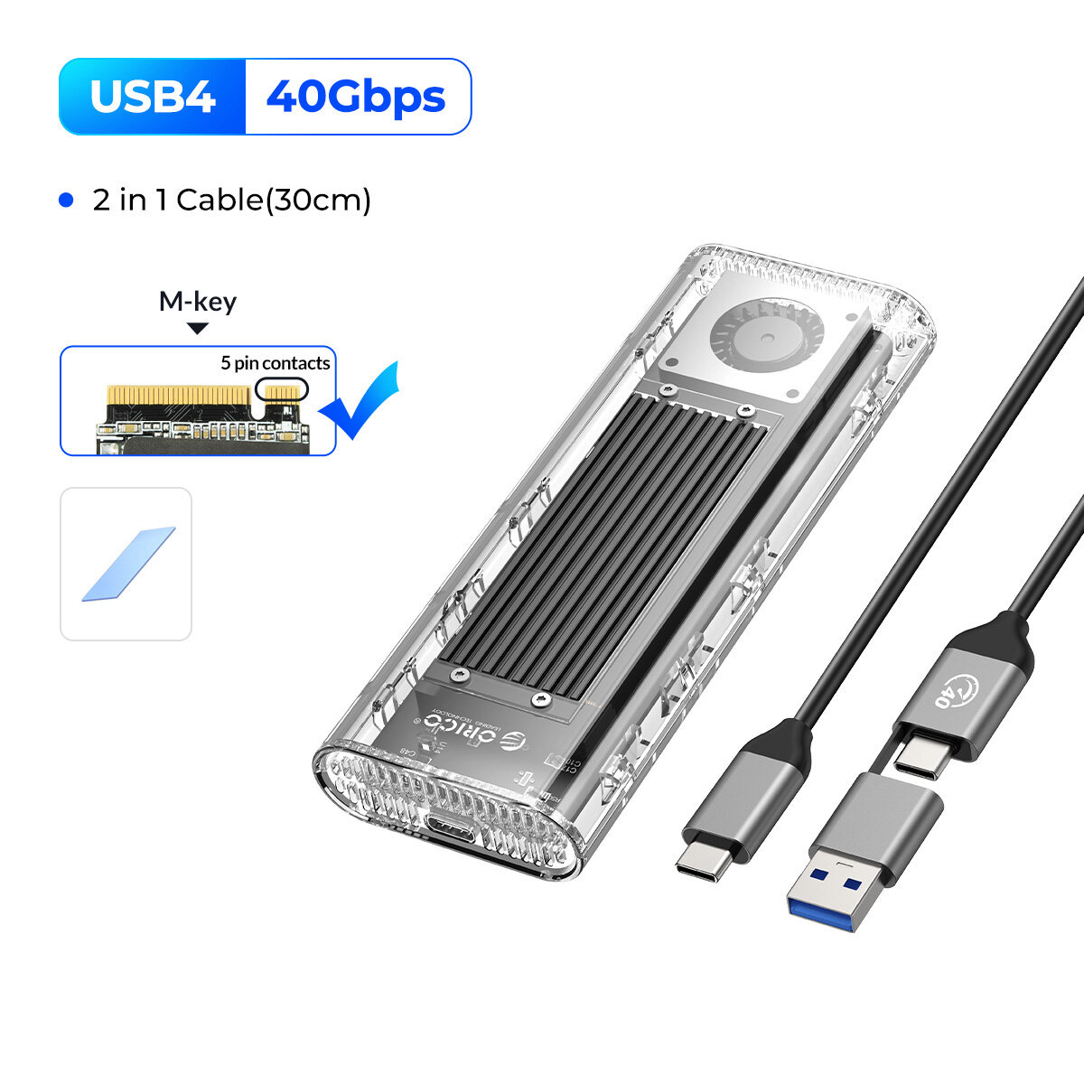 ORICO M2 NVME 40Gbps usb4 M.2 Vỏ đựng ổ SSD với Quạt Tản Nhiệt Loại C USB một cáp M2 trường hợp bao 