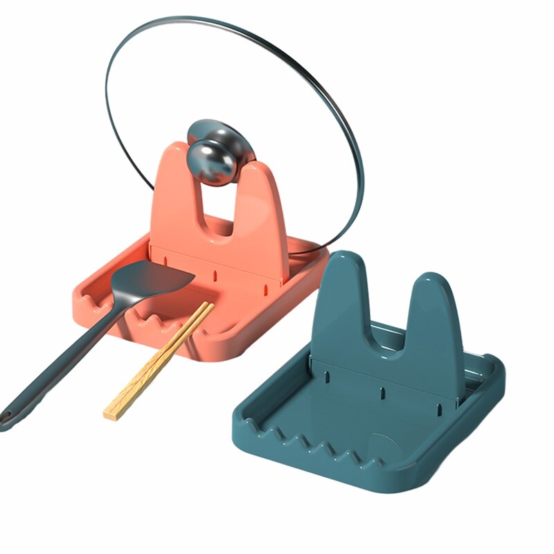 Gambar Kitchen Foldable Pot Lid Rack Plastic Spoon Holder Stand Organizer Fork Spatula Rack Pan Cover Shelf Cooking Storage Accessories