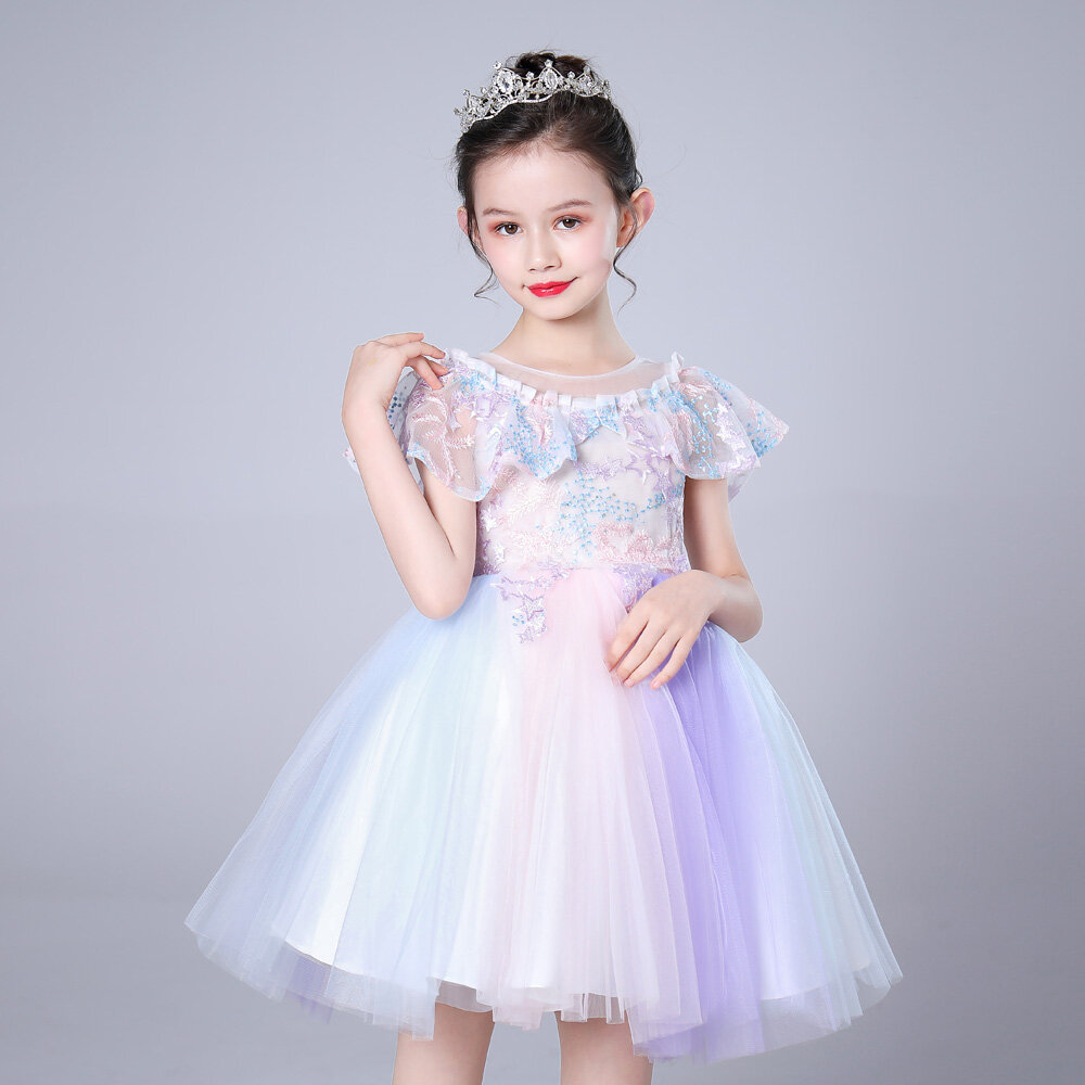 Váy bé gái váy xòe vải xô váy ngắn không tay ren mùa hè