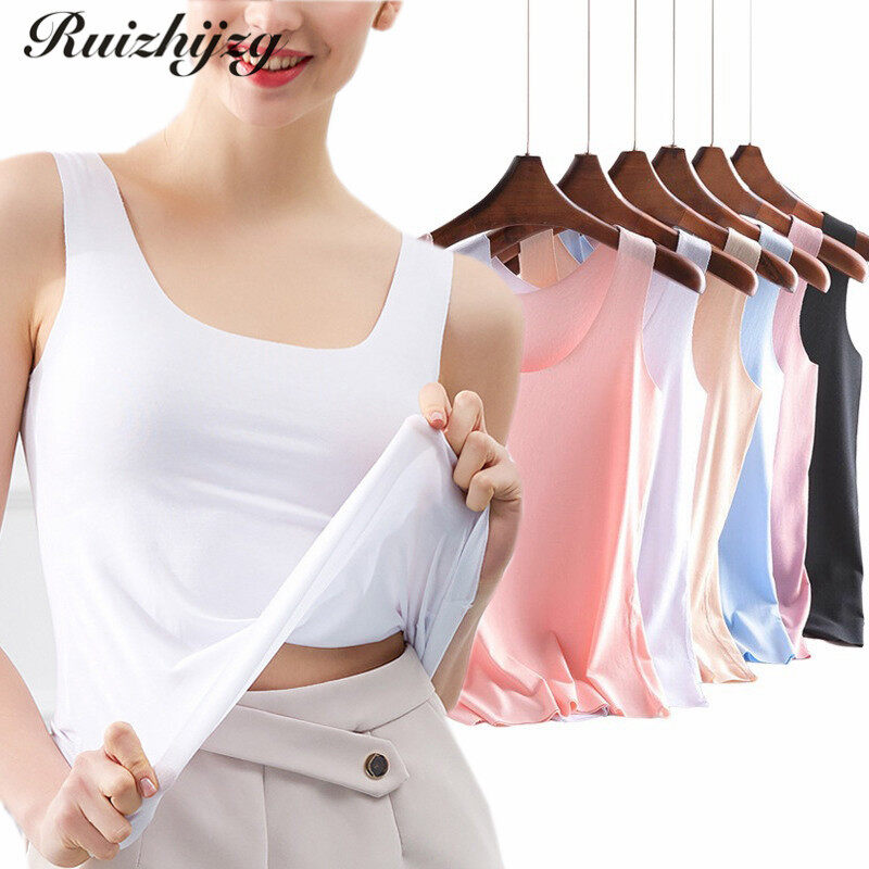 Ruizhijzg Hàng sẵn có M-4XL cỡ lỡn Lụa băng T-Shirt cho phụ nữ không tay làm mát liền mạch bên trong