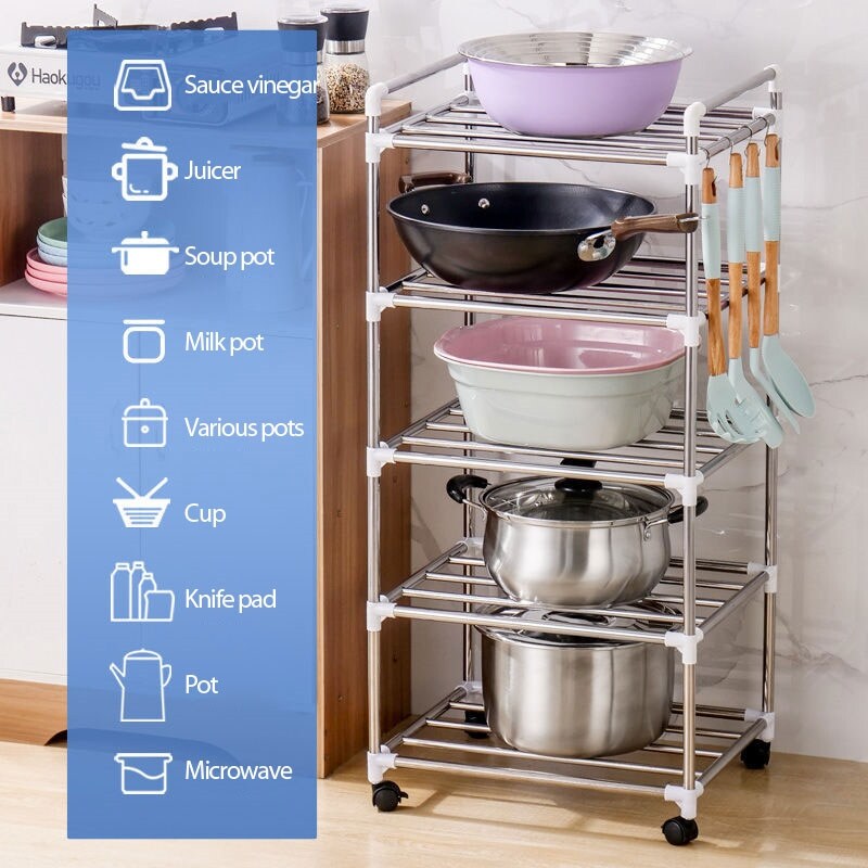 Gambar Multi layer Kitchen Storage Holder Rack Stainless Steel Pot Shelf Kitchenware Pan Cover Corner Storage Rack Shelf Organizer