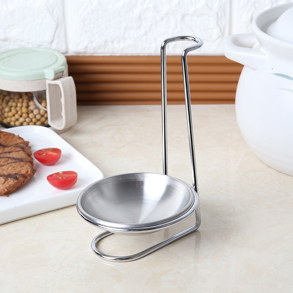 Gambar Vertical Spoon Rest Stainless Steel Ladle Spoon Strainer Scoop Holder Cooking Utensils Bracket Home Kitchen Tool