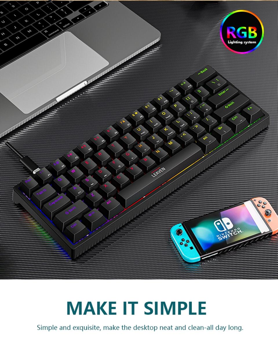Generic VSheng Mini Gaming Mechanical Keyboard 61 Keys RGB Hotswap Type