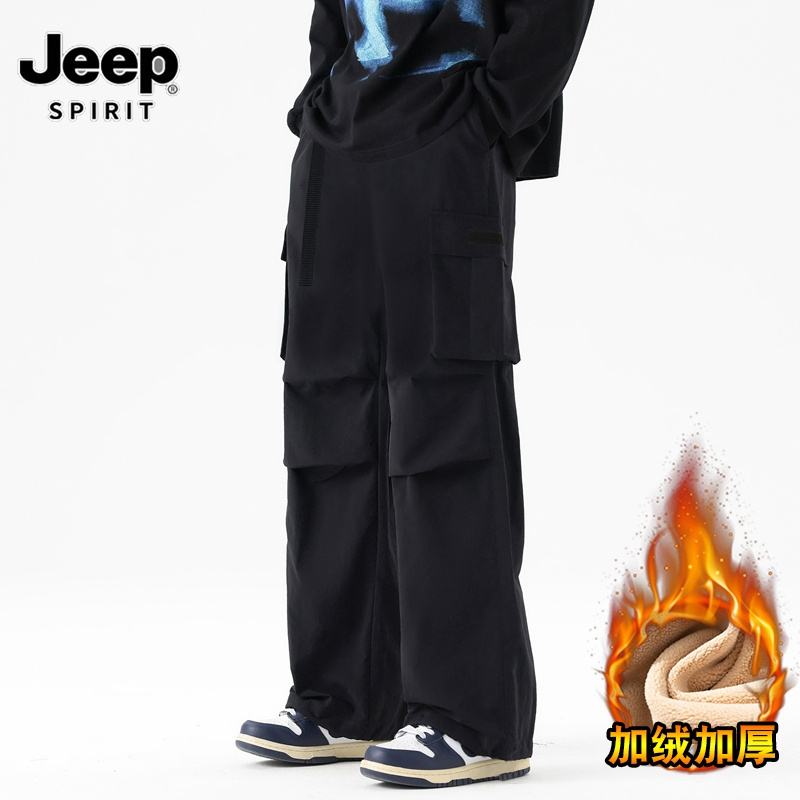 JEEP SPIRIT 1941 ESTD fleece-lined Camouflage Charge Pants Men's Autumn and Winter American Functional Tooling Pants Outdoor Waterproof Sports Couple Mountaineering Pants