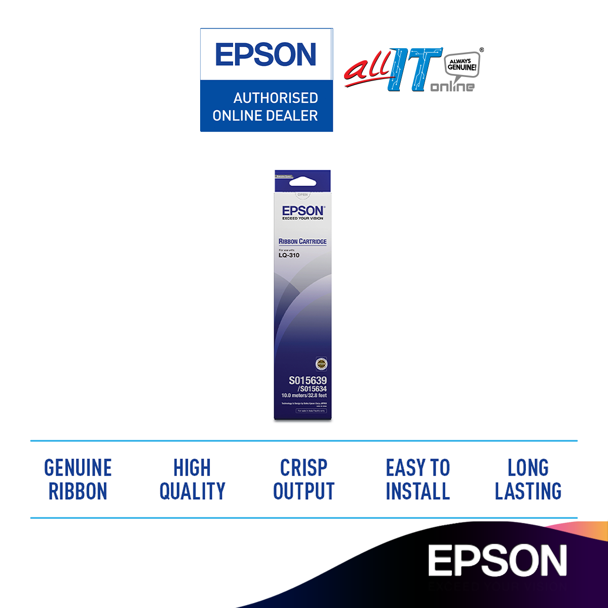 Epson S015639/S015634 LQ-310 Ribbon for Epson LQ310 Printer - Jenama Epson Harga 29 Ringgit*Penghantaran Percuma