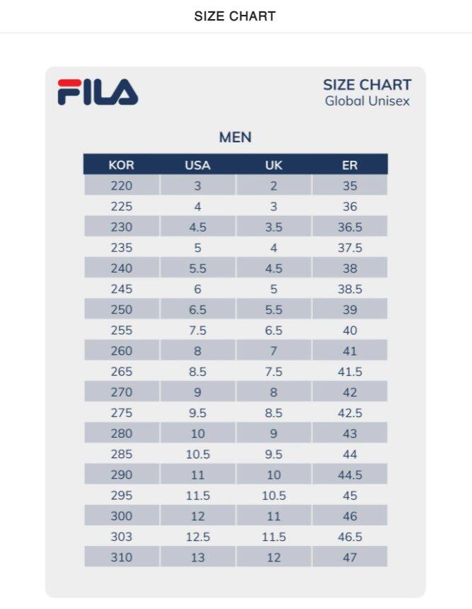 Chart Fila Size 11 Fila Kids Size Chart Fila Skates Size Store Chart