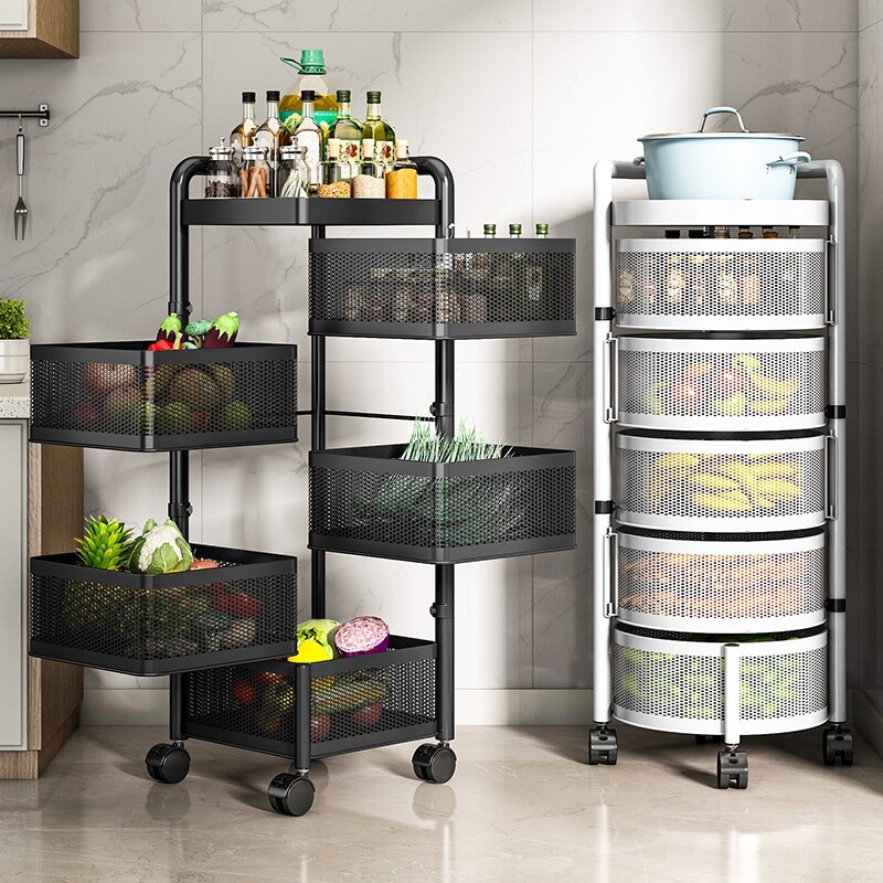 Gambar Kitchen vegetable shelf floor household multifunctional rotary  installation put the basket on the multilayer special receiving frame