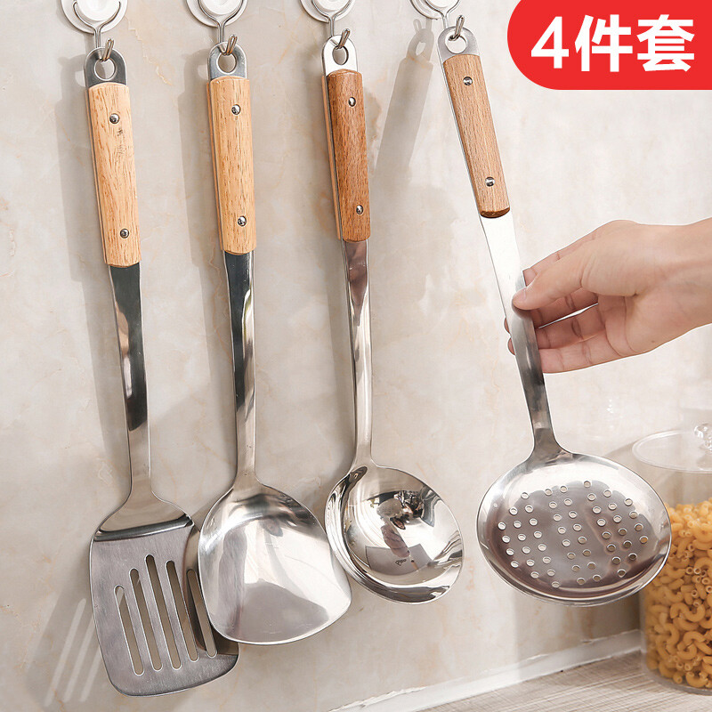 Gambar Dapur 304 Spatula Dapur Keluli Tahan Karat Set Penuh Tidak Panas Rumah Memasak Spade Colander Sudu Empat Piece