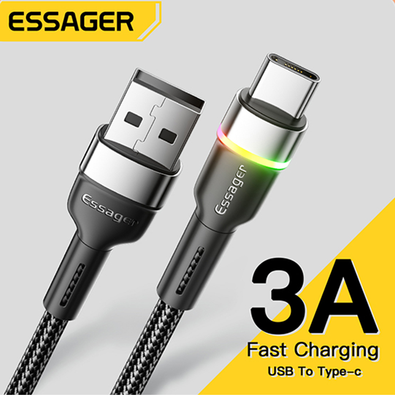 Essager cáp led usb type c sạc nhanh 3a cho xiaomi realme samsung huawei usb-c cáp dây dữ liệu sạc điện thoại di động
