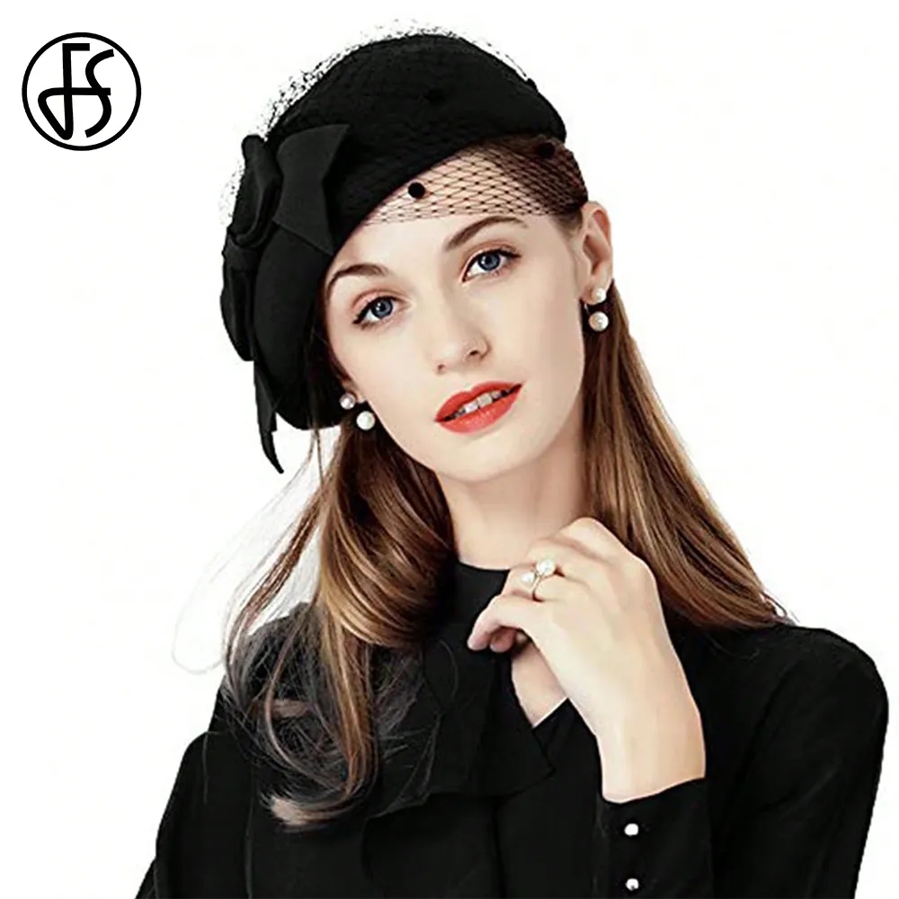 Mũ phớt nữ fedora màu đỏ quyến rũ bằng len thanh lịch mũ nữ đám cưới màu trắng màu đen mũ phớt nơ mũ nón hộp mũ chapeau