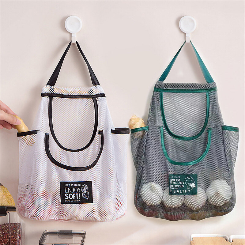 Đa năng rây lọc nhà bếp treo lưu trữ túi dung tích lớn thoáng khí túi thoáng khí rau giữ trái cây phụ kiện nhà bếp