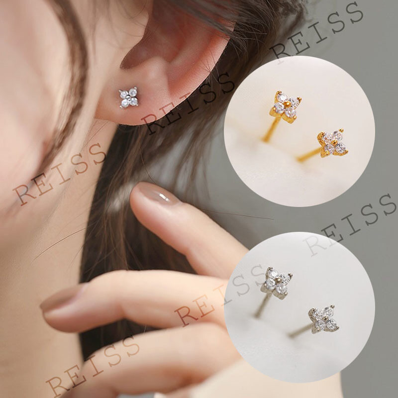 1 Đôi Bông Tai Cỏ Ba Lá 4 Lá Zircon Nhỏ Kim Bạc 925, Bông Tai Dạng Hạt Hoa Thời Trang Đơn Giản