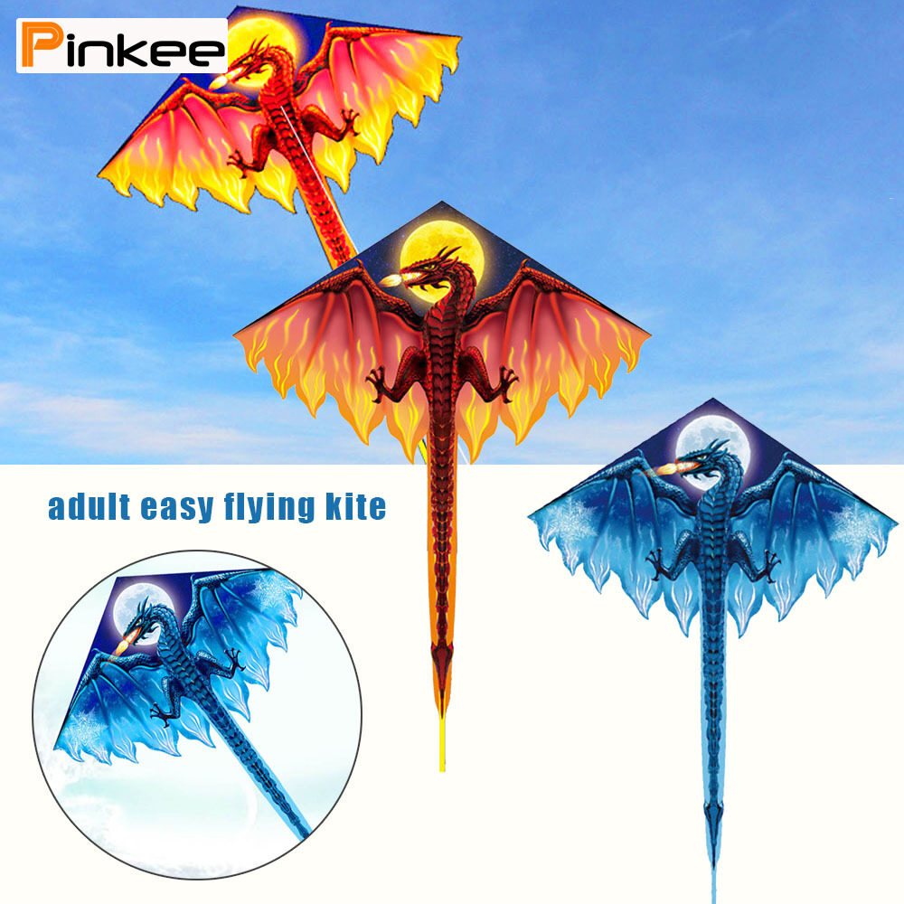 SN_ 3D FLYING DRAGON KITE 328FT LARGE LINE WITH TAIL OUTDOOR KIDS PLAY TOY KIN 
