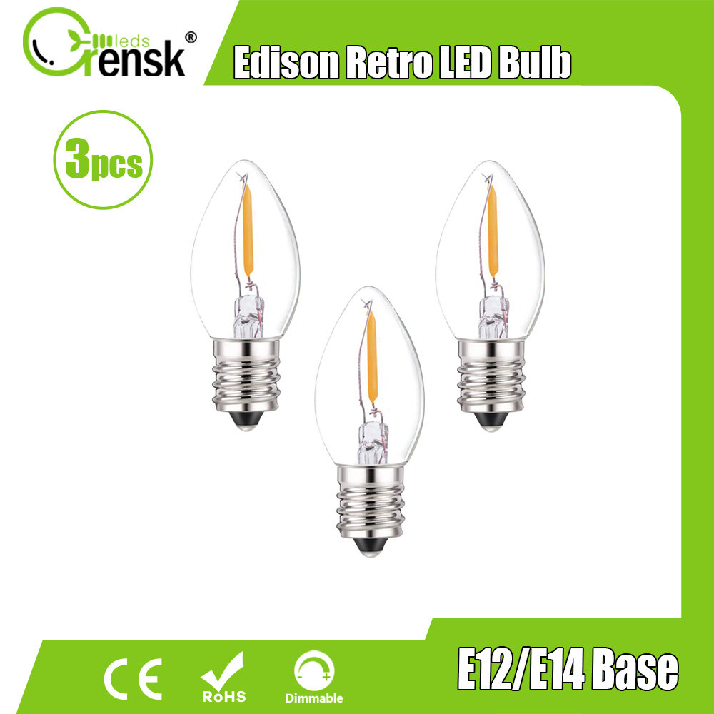 Bóng đèn Led nến C7 0.5W kính trong E12 E14 cơ sở đèn ban đêm loại nhỏ Đèn LED có thể điều chỉnh độ sáng nến
