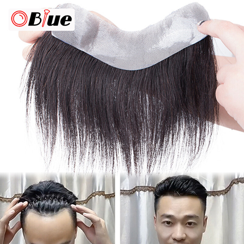 Gambar OBlue Hair Toupee for Men Bangs Hair Wig Piece Trimmable Adhesive Hairpiece Natural Trimmable Adhesive Hair Toupee Bangs Hair Wig Piece Trimmable Adhesive Hairpiece Natural Hairline Replacement System for Women Men