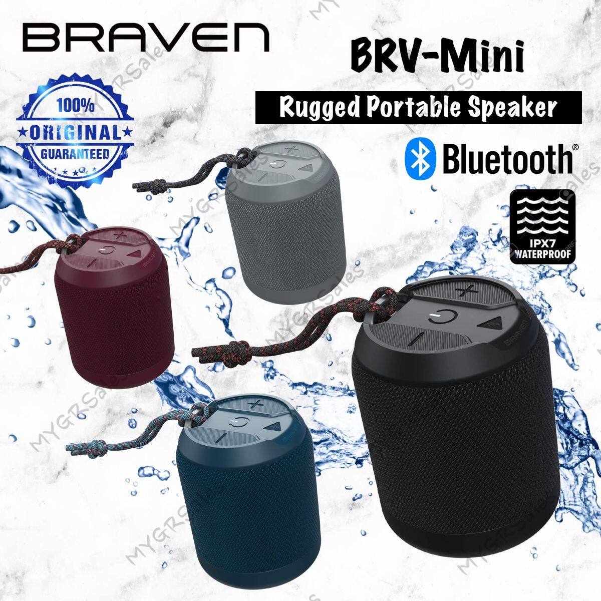 Braven BRV-Mini Rugged Portable Wireless Bluetooth Speaker-Blue-Mint  WATERPROOF