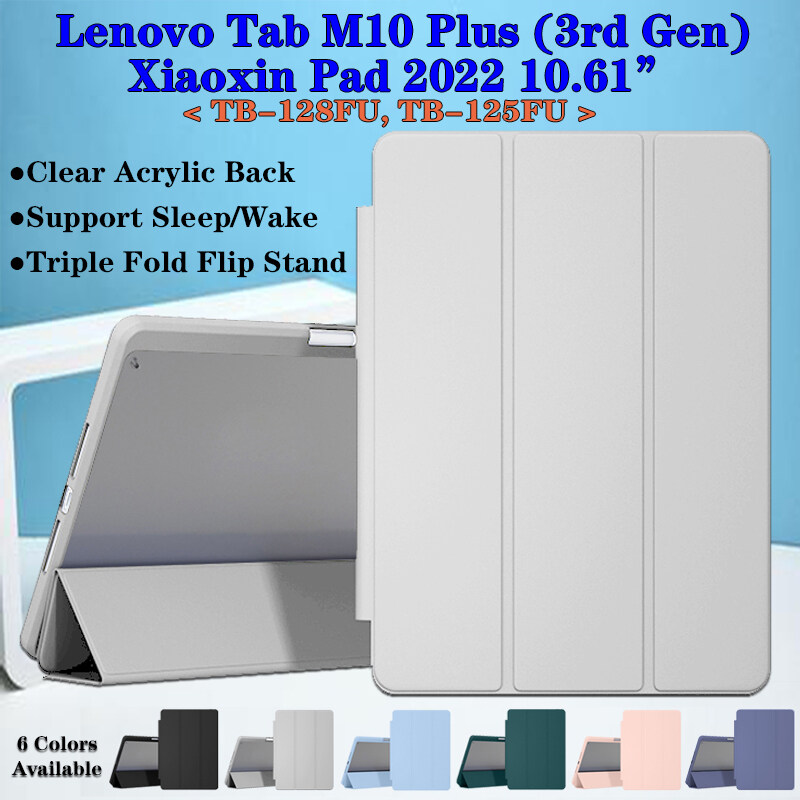 Cho Lenovo xiaoxin Pad 2022 10.6 inch TB-128FU Tab M10 cộng với (3rd Gen) 10.61 "TB-125FU cao cấp rõ ràng bảo vệ acrylic trường hợp hỗ trợ giấc ngủ Wake Tablet Bìa chân đế gập chất liệu da PU vỏ