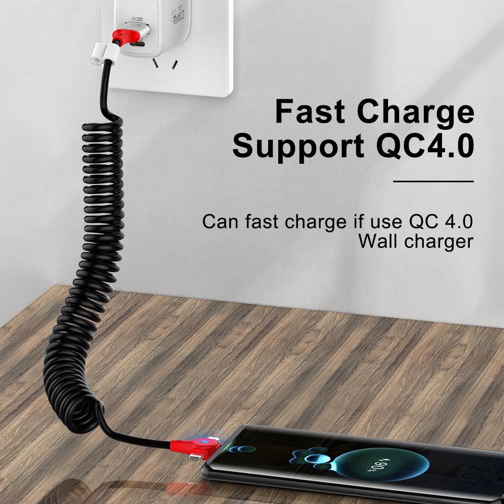 Bluekaka cáp lò xo sạc nhanh 5a 1.8m cáp sạc có thể thu vào 3 trong 1 cho cáp chiếu sáng micro usb-c bộ sạc usb cho thiết bị điện tử