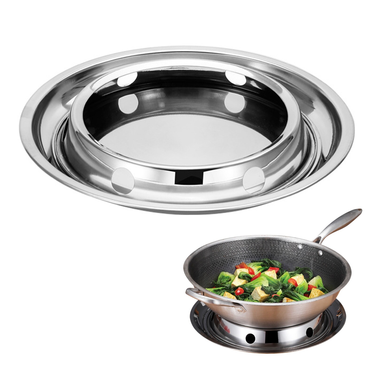 Gambar Universal Wok Pan Support Rack Stand Wok Ring Round Bottom Wok Rack Universal Size For Gas Stove Fry Pans Kitchen Pot Holders