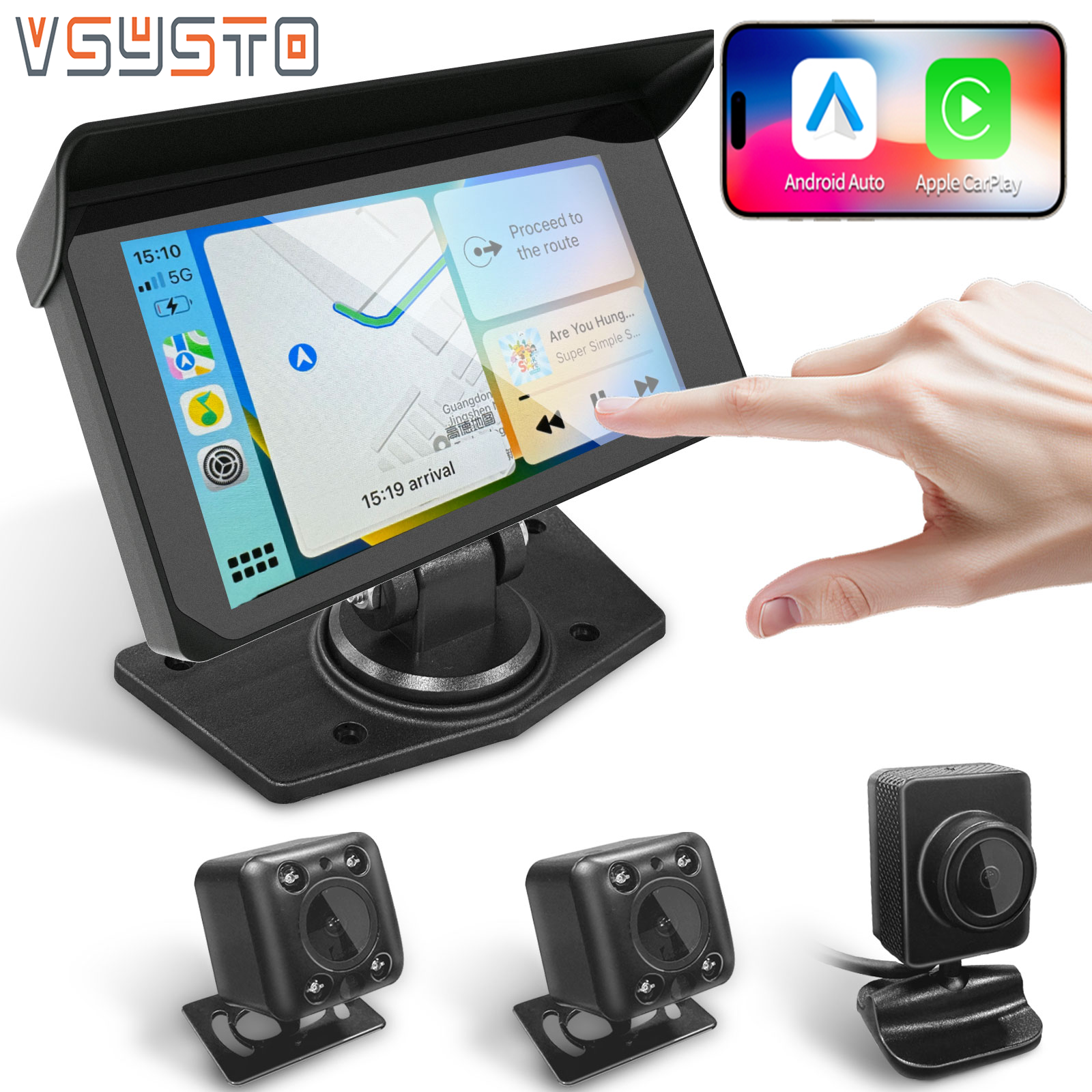 VSYSTO 5 Inch Touchscreen Wireless Apple Carplay & Android Auto Car Track Camera CT5 with 1080P separately 3 channel cameras support WiFi GPS Tracking ราคา 5,783 บาท*ส่งฟรี
