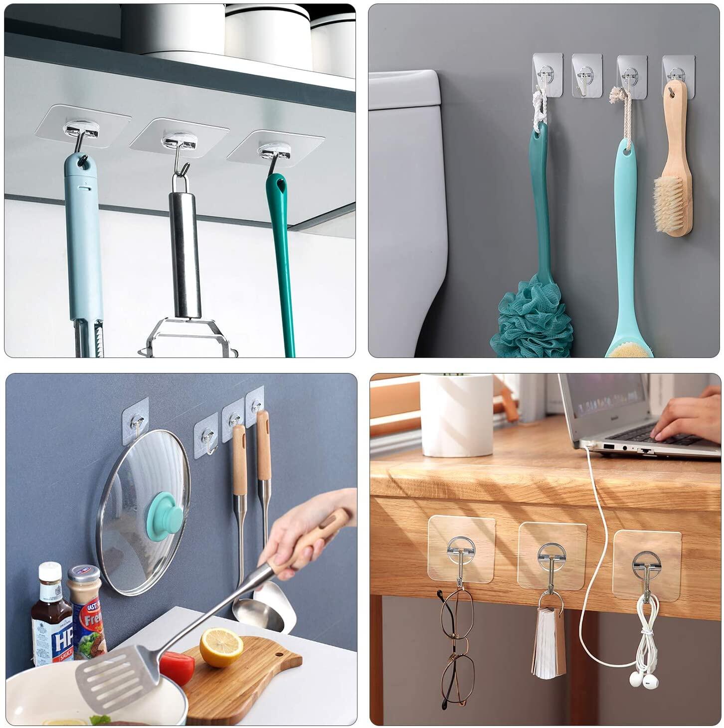 12x Strong Transparent Suction Cup Sucker Wall Hooks Hanger For Kitchen Bathroom 