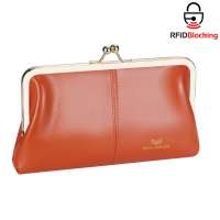 Royal Bagger RFID Kiss Lock Wallet Solid Color Multi-card Slots Card Holder Genuine Leather Clutch Purses for Women 3468