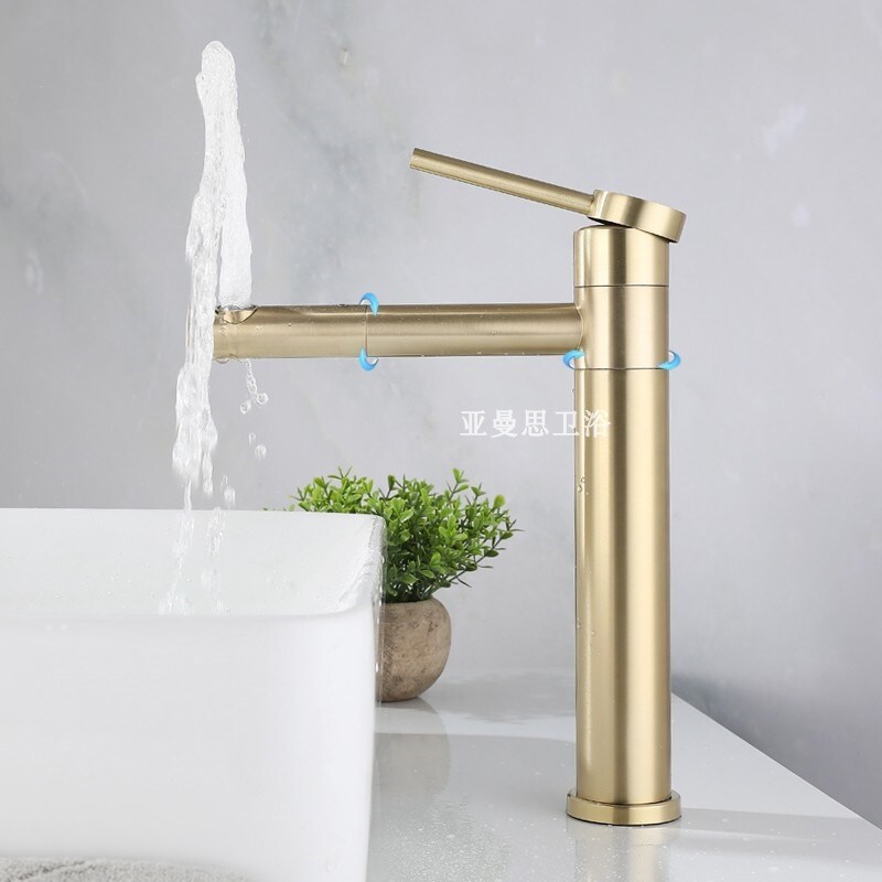 Gambar Nordic light contracted luxury brushed gold 304 stainless steel higher cold hot rotating undercounter lavatory faucet