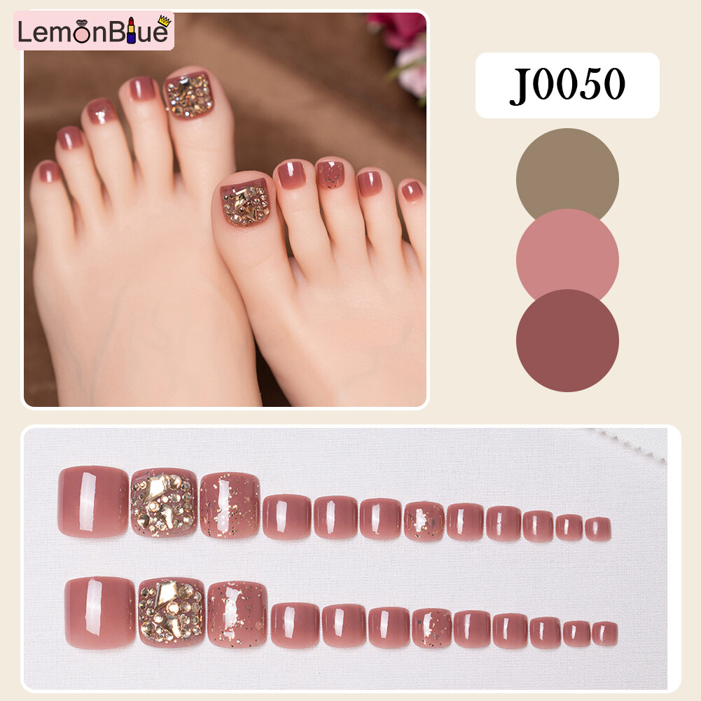 Gambar Glossy Fake Toenails Red Sparkle Art Design Short Full Cover False Toenails 24PCS Manicure Nail Art Artificial Toenails Removable Save Time