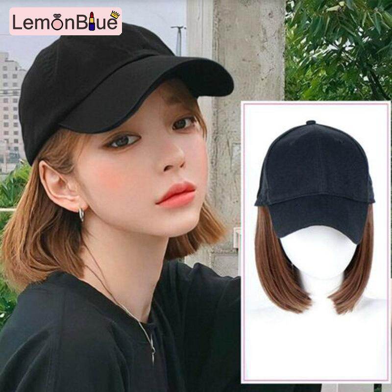 Gambar LemonBlue Baseball Cap with Wigs Pixie Cut Bob Hair Synthetic Short Hair Hat for Women Light Brown [FREE SHIPPING]