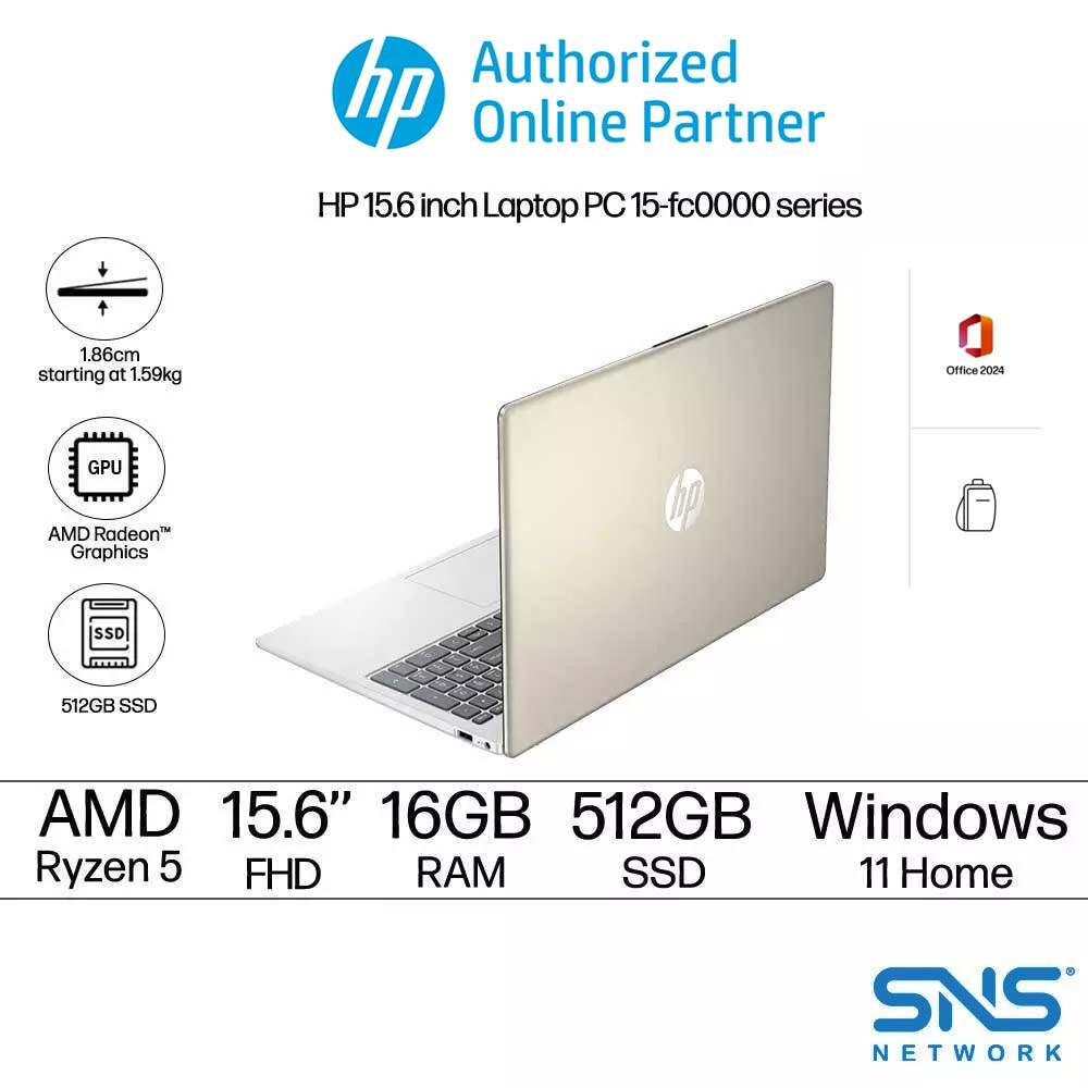 HP Komputer Riba 15.6'' Laptop HP 15-fc0580au / fc0581au / fc0582au / fc0583au (AMD Ryzen™ 5 7430U | 16GB | 512GB | AMD Radeon Graphics | Windows 11 Home | Preinstalled Microsoft Office Home &amp; Stu