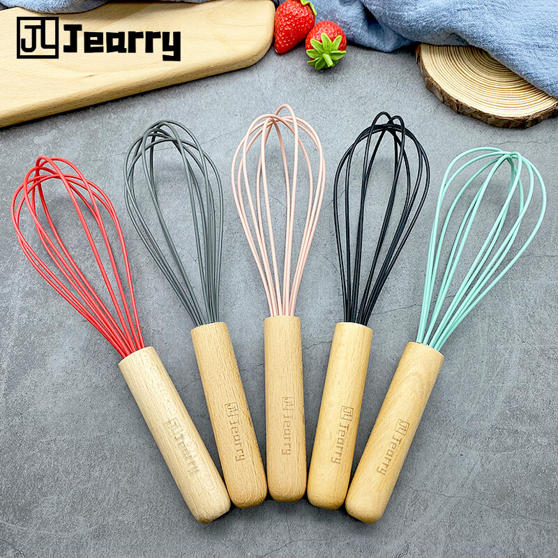 Máy Đánh Trứng Silicon Có Tay Cầm Bằng Gỗ, Hướng Dẫn Sử Dụng Whisk Kem Trộn Baking Pan, Đồ Dùng Nhà Bếp