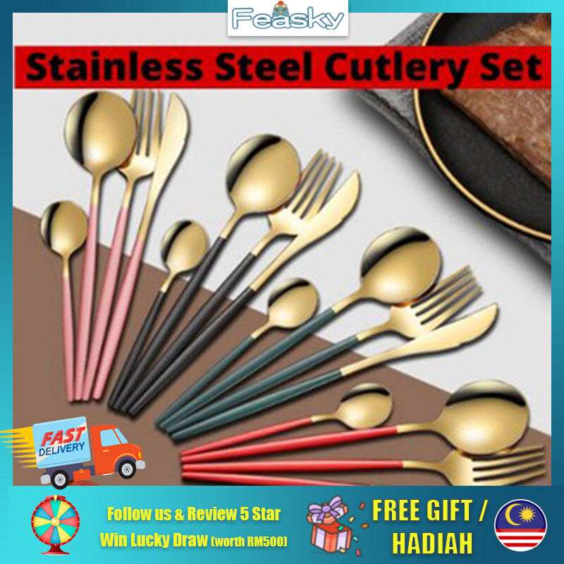 Gambar Stainless Steel Cutlery Set Dinnerware Forks Spoons Knives Chopsticks Tableware Dinnerware Set ?? ?????