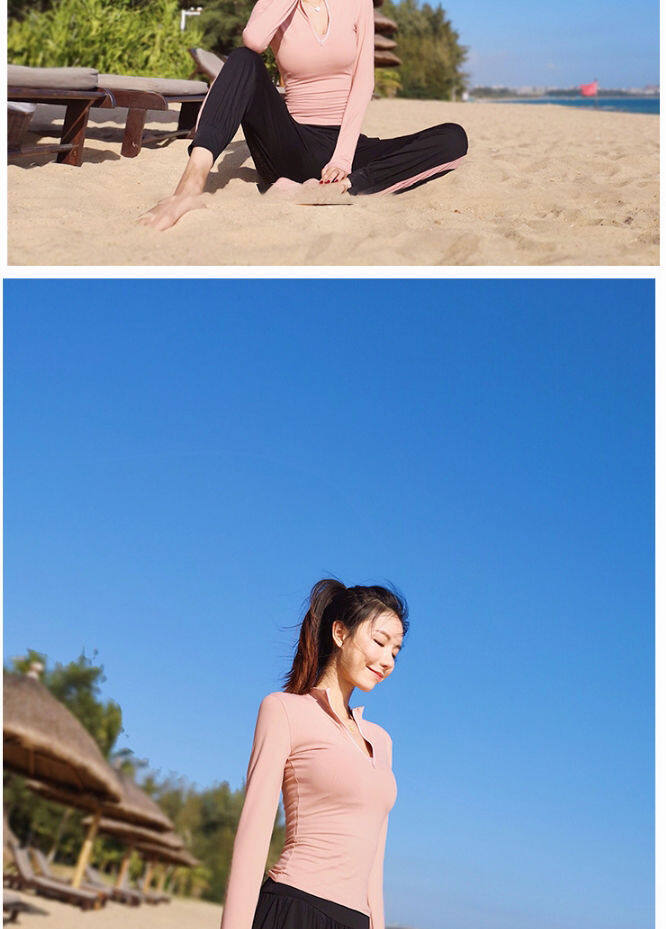 SUPERFLOWER Frauen Sport Shirts Einfarbig Reißverschluss Hohe Elastische Gym Yoga Top Atmungsaktive Langarm Sexy T-Shirts_voghion.com