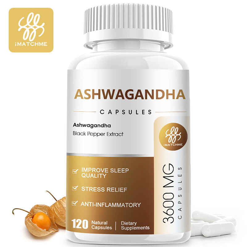iMATCHME Ashwagandha Capsules 3600mg with Black Pepper for Stress Relief Mood Enhancer Improve Sleep Quality Anti-inflammatory & Immune Support
