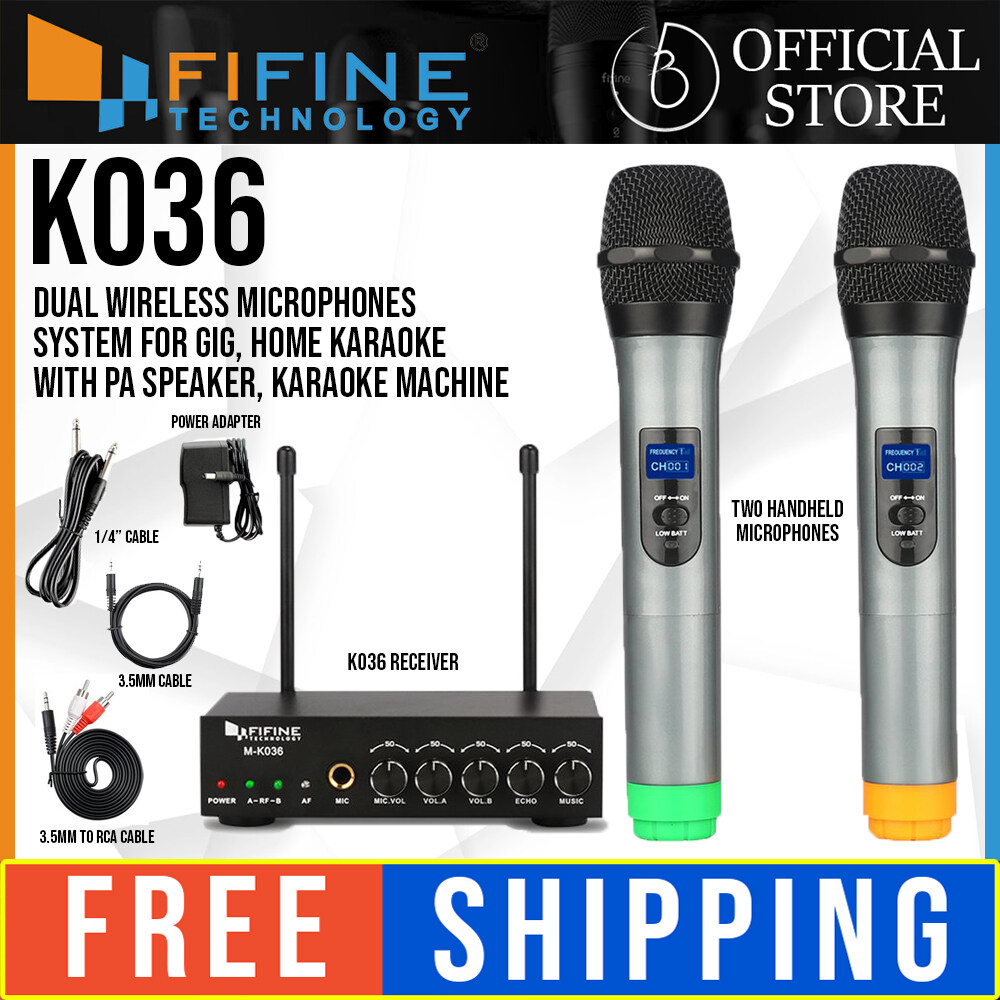 K040 Wireless Microphone System,FIFINE Two Handheld Dynamic Cordless Mic and Dual Channel Receiver 50 Selectable UHF Frequency for Karaoke Singing Party,Church,Worship,Wedding,School Presentation. 