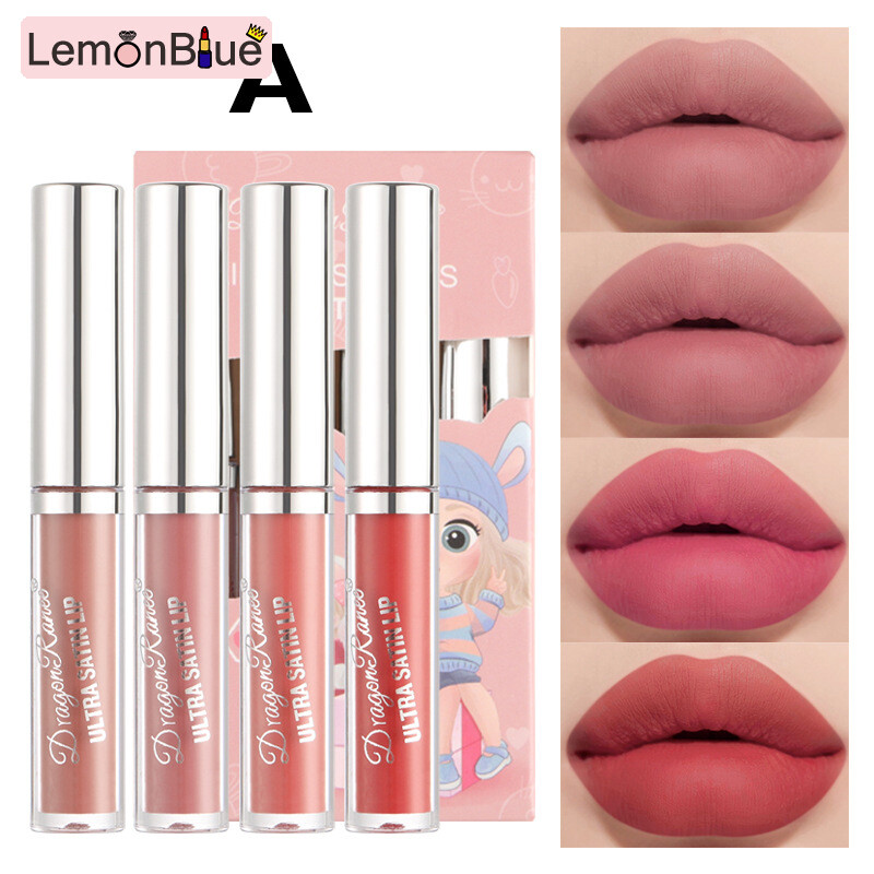 Gambar LemonBlue 4pcs set Matte Lipstick Set Velvet Lip Glaze Color Charm Lasting Non fading Lip Lip glaze Matte Velvet Lip Glaze Lip Makeup Color Charm Lasting Non fading