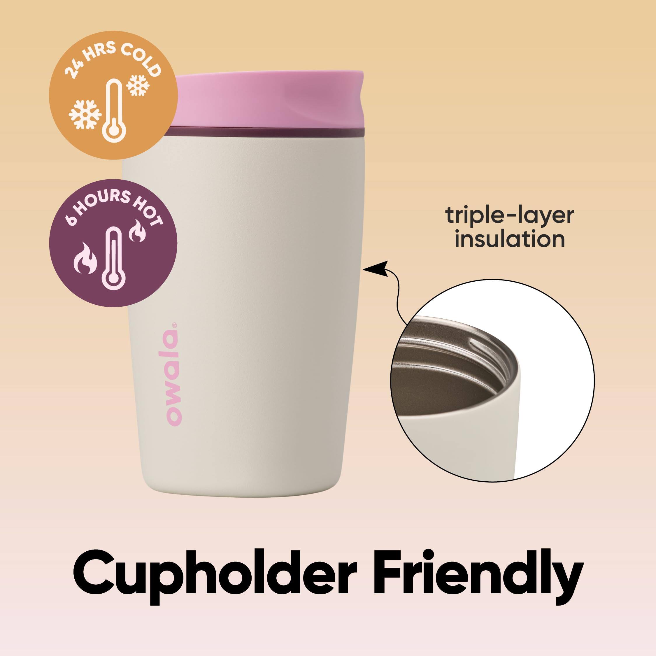 Aigo × Owala SmoothSip Slider Insulated Stainless Steel Coffee Tumbler, Reusable Iced Coffee Cup, Hot Coffee Travel Mug, BPA Free 12 oz, Vanilla Bean