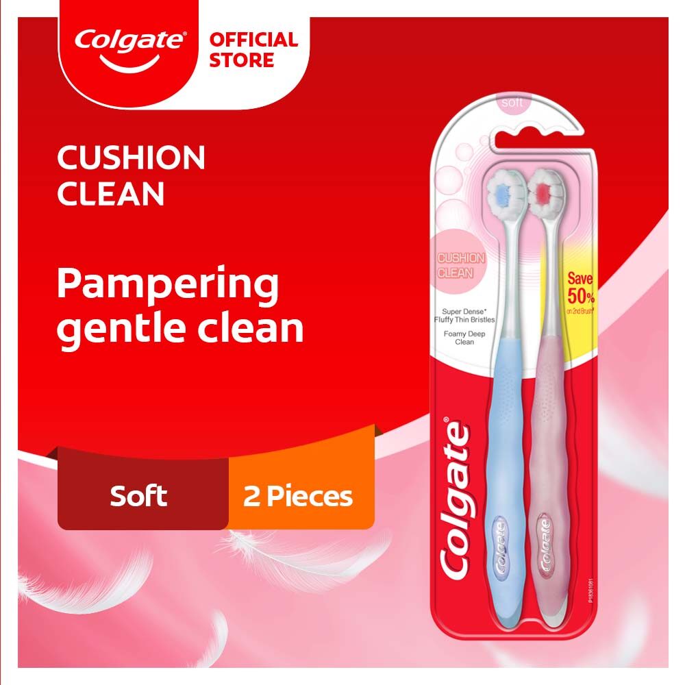 Gambar Colgate Cushion Clean Super Dense Fluffy Thin Toothbrush Valuepack 2s (Soft)