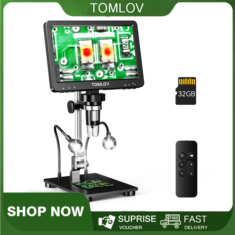 TOMLOV DM9 Pro HDMI Digital Microscope 1200X WITH Remote Control, 7 Inch IPS Screen Video Coin Microscope for Entire Coin View, 16MP Soldering Microscope with Metal Stand 10 LED Lights, 32GB SD Card Include ราคา 3,328 บาท*ส่งฟรี