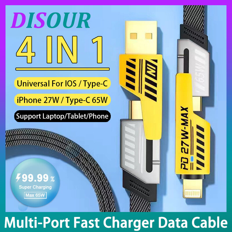 Ditour 4 trong 1 đa cổng cáp sạc loại C USB đa chức năng PD Cáp Sạc Nhanh Cáp sạc 65W cho Samsung S23 Xiaomi Android nylon bện dữ liệu cáp truyền Tương thích với iPhone 15 14 13 mẫu điện thoại di động