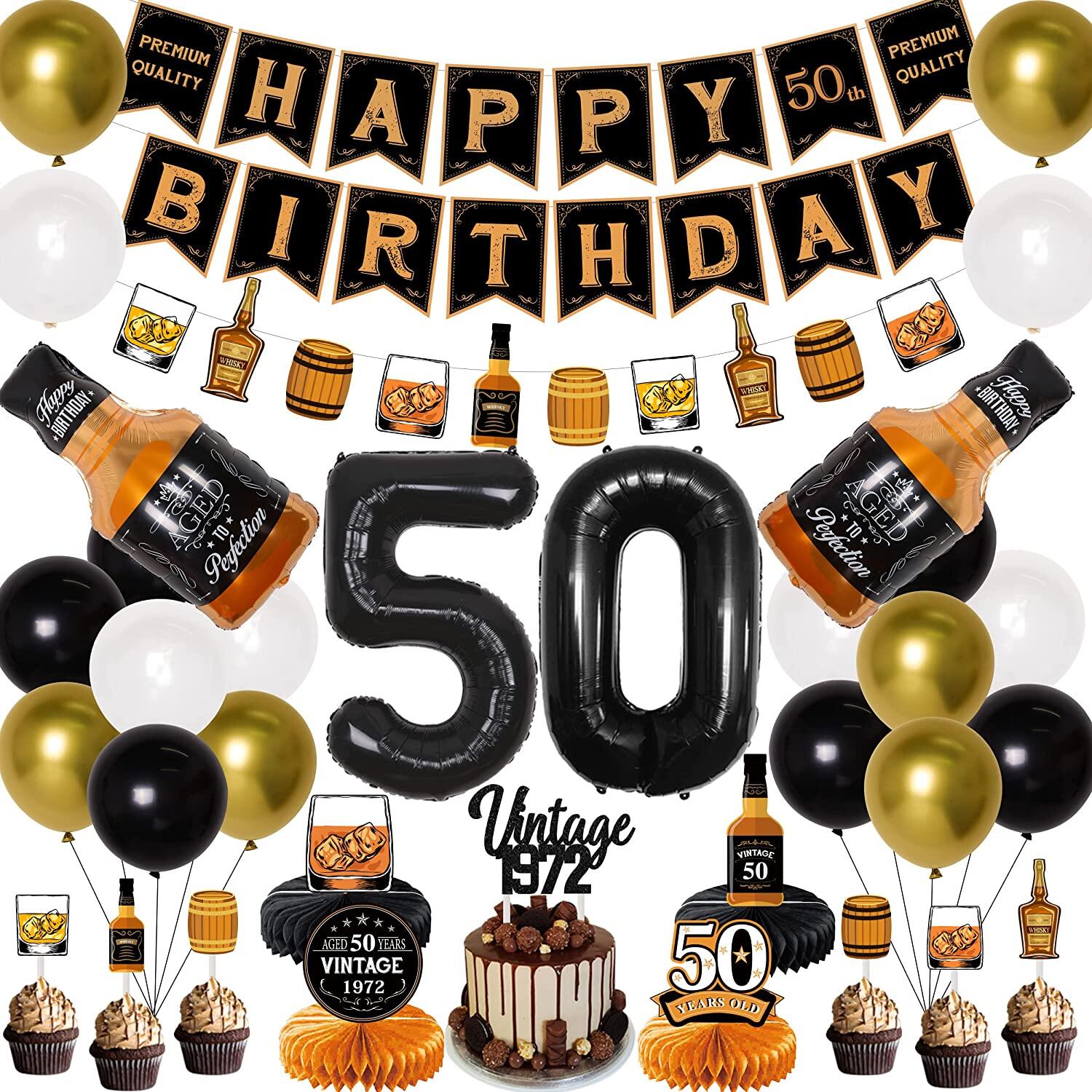 CHEEREVEAL Whiskey 30th 40th 50th 60th Birthday Decorations for Men Whiskey Happy Birthday Banner Garland Cake Topper Classic Vintage Theme Birthday Decorations Beer Balloons for Men