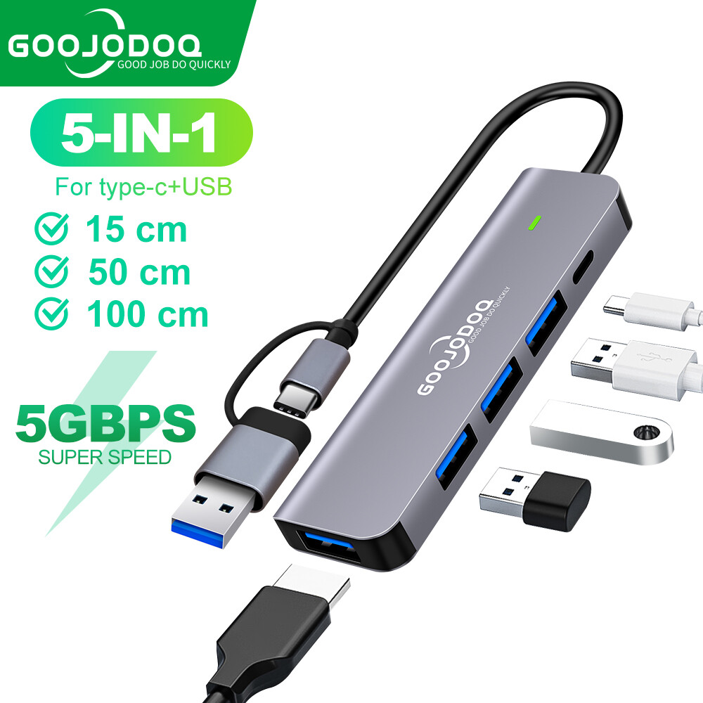 Goojodoq bộ chia usb c tốc độ cao 5 cổng usb 3.1 type-c 5 trong 1 kèm hub 3.0 2.0 5gbps khe đọc sd tf pd cho macbook pro air bộ chia usb c