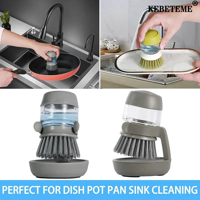 KEBETEME Multifunctional Pressing Cleaning Brush Kitchen Scrubber Dish Brush Soap Dispensing Palm Brush Kitchen Accessories ราคา 53 บาท*ส่งฟรี