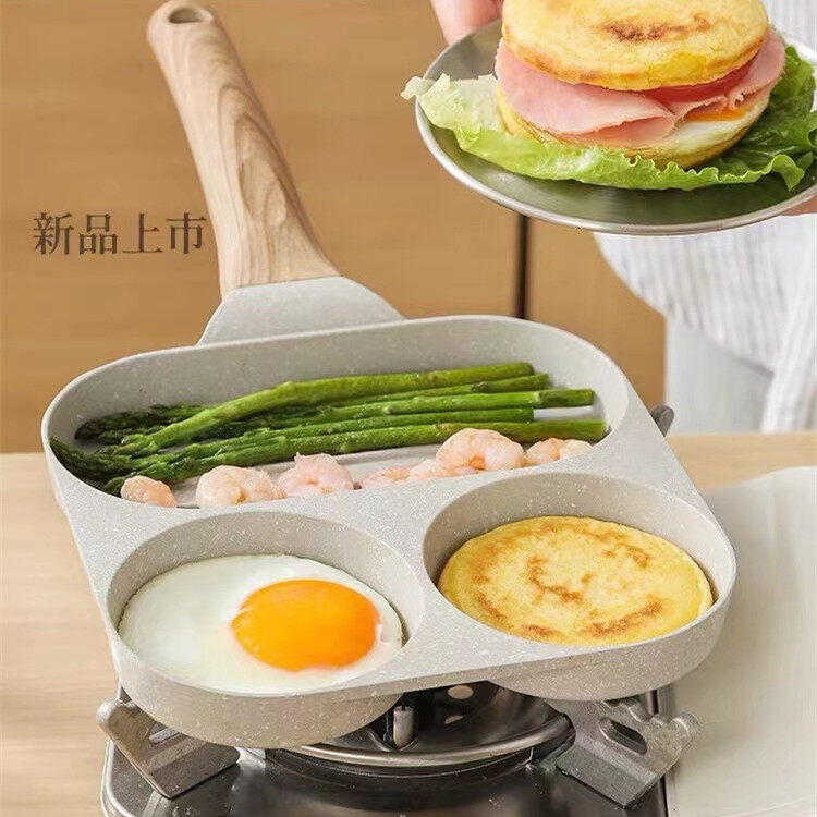 Gambar New Product Four hole Egg Burger Omelet Pan Household Non stick Pan Three in one Breakfast Frying Pan Artifact