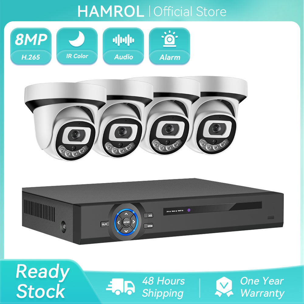 Hamrol 4CH 4K Ultra HD 8MP H.265 POE NVR Security System Kit indoor Audio Color Night Vision CCTV IP Camera Set Xmeye Harga 1,153 Ringgit*Penghantaran Percuma
