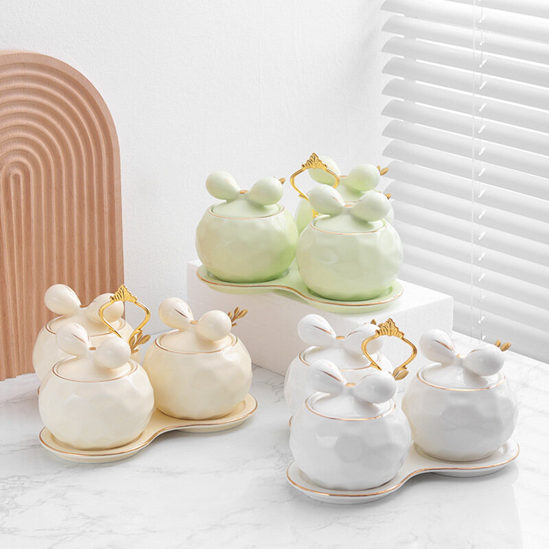 Gambar Nordic Ceramic Seasoning Jar Set Household Seasoning Jar White Sugar Salt Jar Light Luxury Kitchen Supplies Seasoning Box