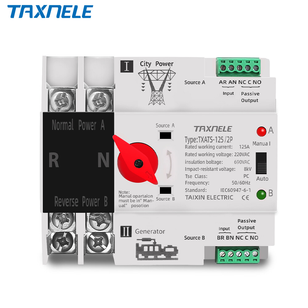 MCB Loại năng lượng kép công tắc chuyển tự động 2P 63A 100A 125A ATS ngắt mạch công tắc điện
