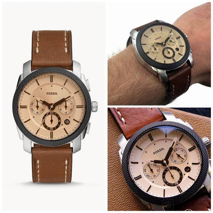 Machine Chronograph Brown Leather Watch 